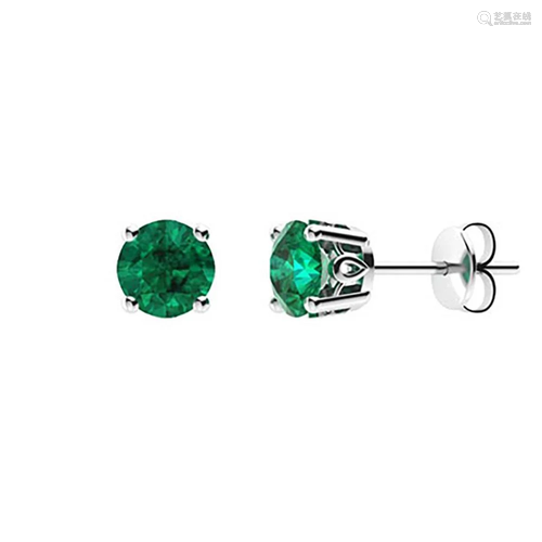 0.86 CTW Emerald Studs Earrings 14K White Gold