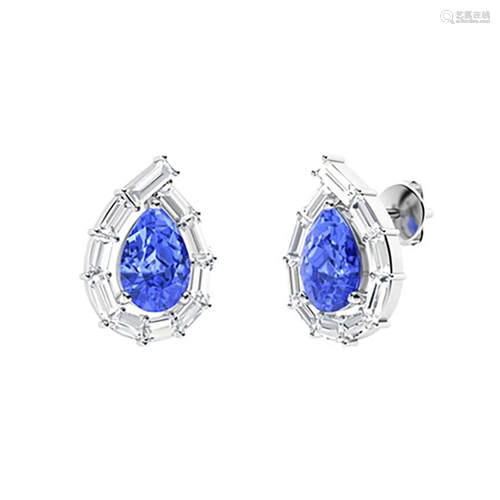 2.1 CTW Ceylon Sapphire & Diamond Halo Earrings 14K