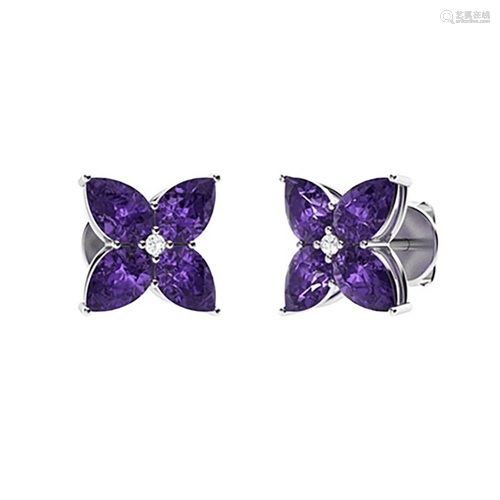 2.49 CTW Amethyst & Diamond Earrings 14K White Gold