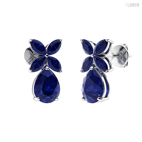 4.27 CTW Sapphire Drops Earrings 14K White Gold