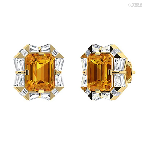 5.3 CTW Citrine Halo Earrings 18K Yellow Gold