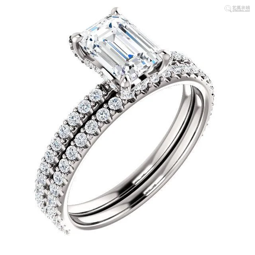 Natural 2.02 CTW Halo Emerald Cut Diamond Ring 18KT