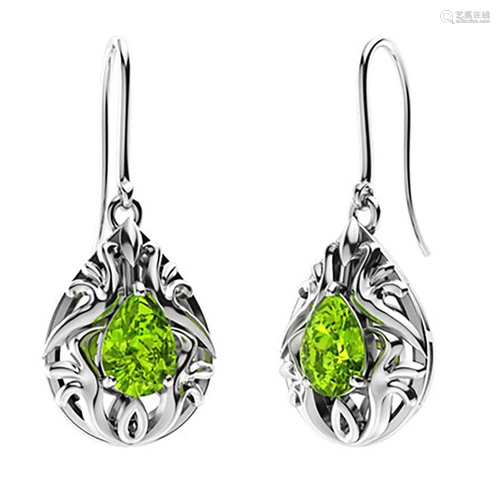 1.38 CTW Peridot Drops Earrings 14K White Gold