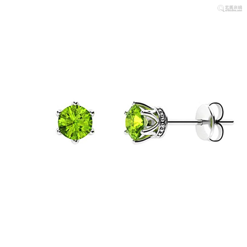 2.14 CTW Peridot Studs Earrings 14K White Gold