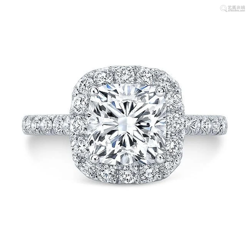 Natural 2.72 CTW Cushion Cut Halo Diamond Engagement