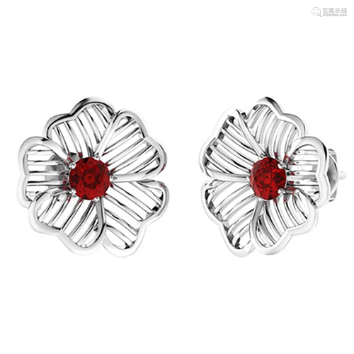 0.86 CTW Garnet Halo Earrings 14K White Gold