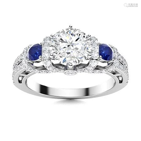 Natural 1.87 CTW Diamond & Sapphire Engagement Ring 18K