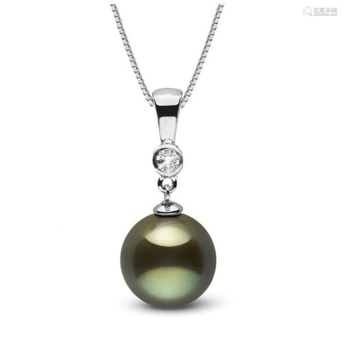 Black Tahitian Pearl and Diamond Bezel Pendant