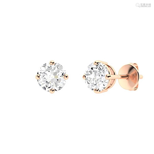 2.06 CTW Diamond Studs Earrings 18K Rose Gold