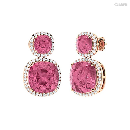 13.22 CTW Pink Tourmaline & Diamond Drops Earrings 18K