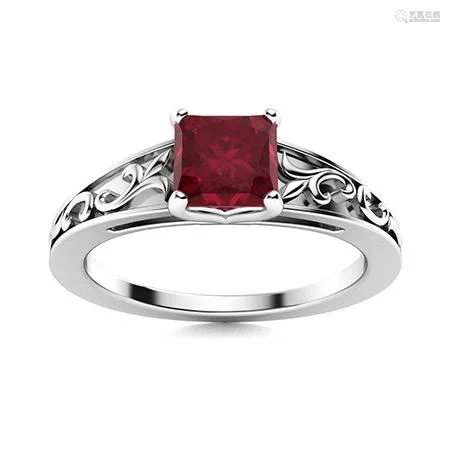 Natural 0.99 CTW Ruby Solitaire Ring 14K White Gold