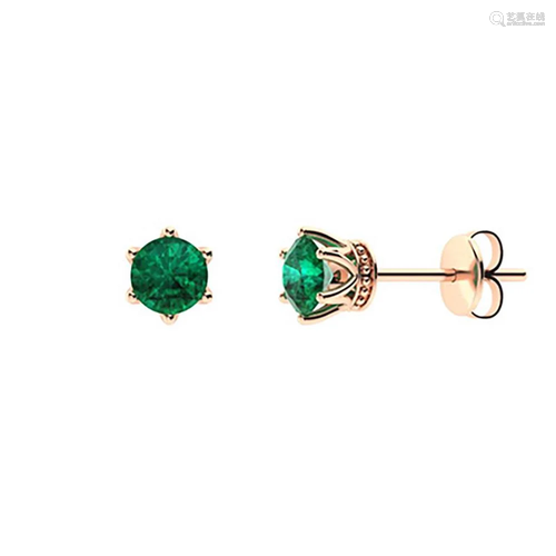 2.06 CTW Emerald Studs Earrings 18K Rose Gold