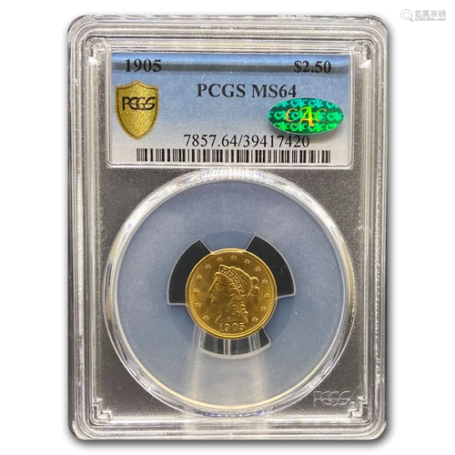 1905 $2.50 Liberty Gold Quarter Eagle MS-64 PCGS CAC