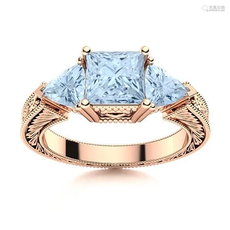 Natural 1.79 CTW Aquamarine Solitaire Ring 18K Rose