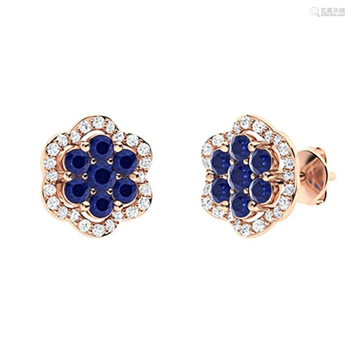 1.21 CTW Sapphire & Diamond Halo Earrings 14K Rose Gold