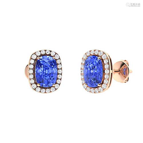 2.3 CTW Ceylon Sapphire & Diamond Halo Earrings 18K