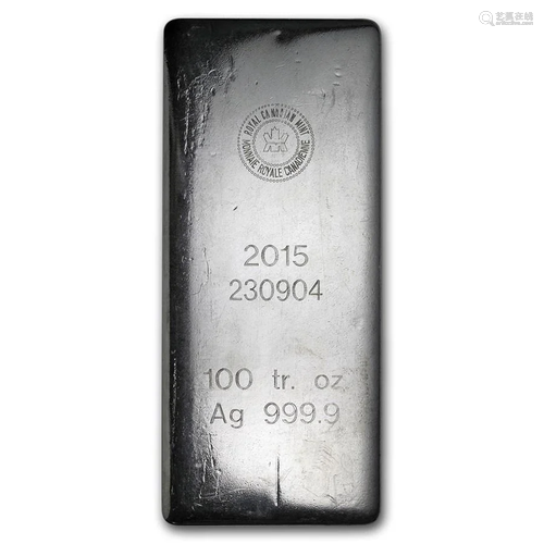 100 oz Silver Bar - Royal Canadian Mint (2015/.9999