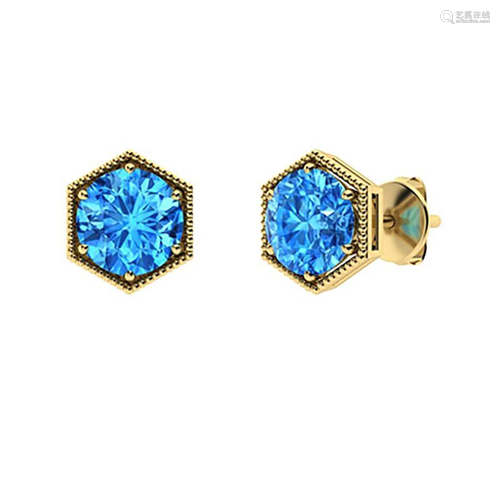 1.46 CTW Blue Topaz Studs Earrings 18K Yellow Gold