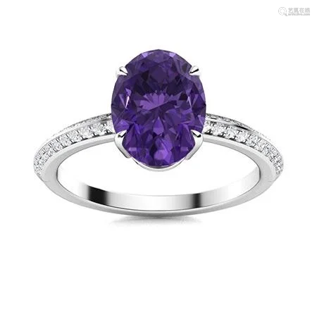 Natural 4.22 CTW Amethyst & Diamond Engagement Ring 18K