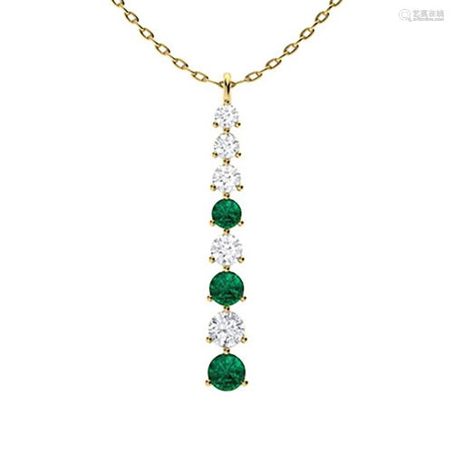 0.38 ctw Emerald & Diamond Necklace 18K Yellow Gold