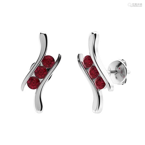 0.28 CTW Ruby Halo Earrings 14K White Gold