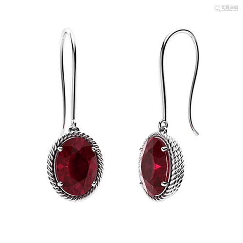 3.8 CTW Ruby Drops Earrings 14K White Gold