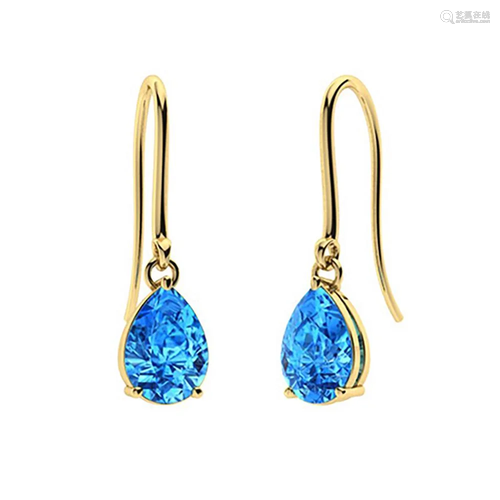 1.94 CTW Blue Topaz Drops Earrings 18K Yellow Gold