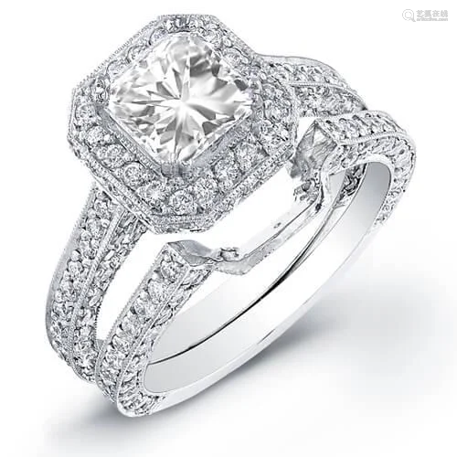 Natural 2.42 CTW Halo Square Radiant Cut Diamond Ring