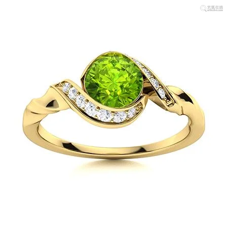 Natural 1.35 CTW Peridot & Diamond Engagement Ring 18K