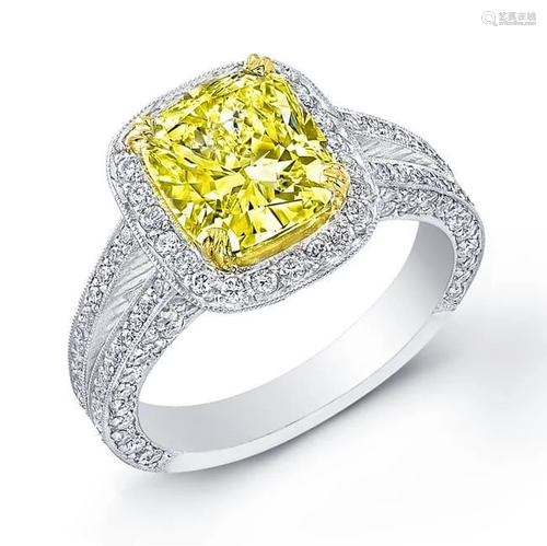 Natural 3.37 CTW Canary Yellow Diamond Pave Halo