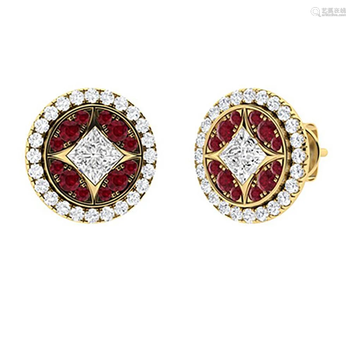 0.68 CTW Ruby Halo Earrings 14K Yellow Gold