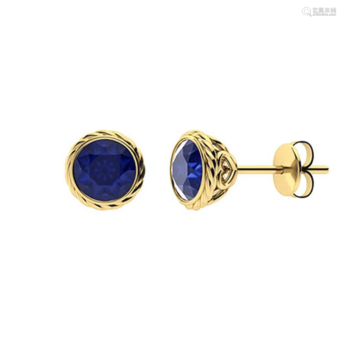 3.26 CTW Sapphire Studs Earrings 14K Yellow Gold