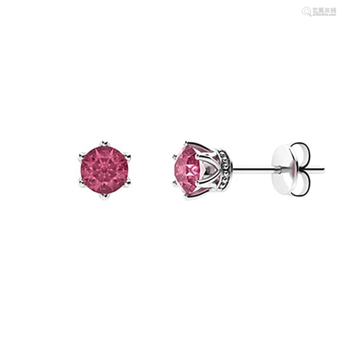 1.46 CTW Pink Tourmaline Studs Earrings 14K White Gold