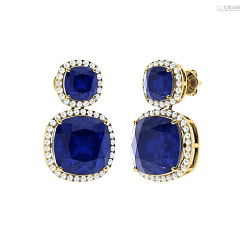 13.22 CTW Sapphire & Diamond Drops Earrings 18K Yellow