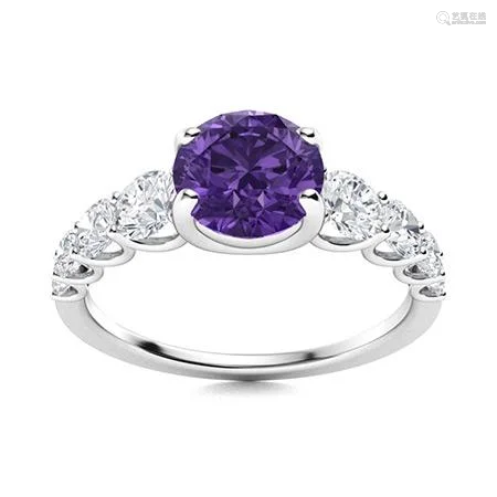 Natural 1.77 CTW Amethyst & Diamond Engagement Ring 14K