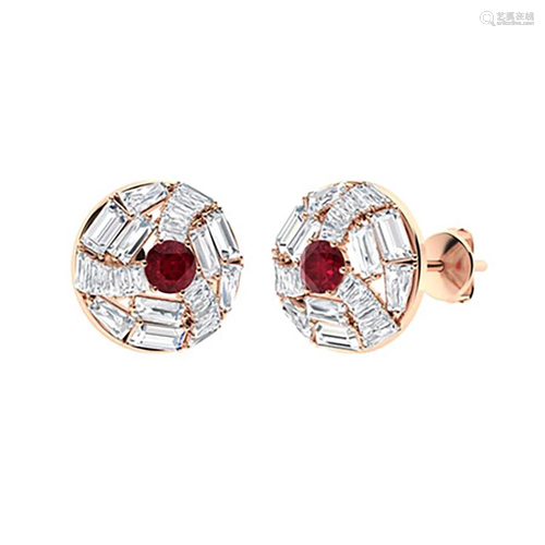 2.64 CTW Ruby & Diamond Halo Earrings 14K Rose Gold