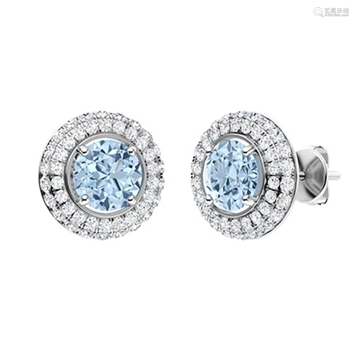 2.56 CTW Aquamarine & Diamond Halo Earrings 14K White