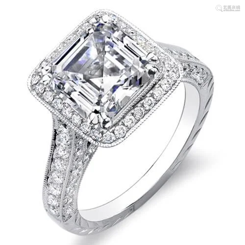 Natural 3.12 CTW Hand Carved Halo Asscher Cut Diamond