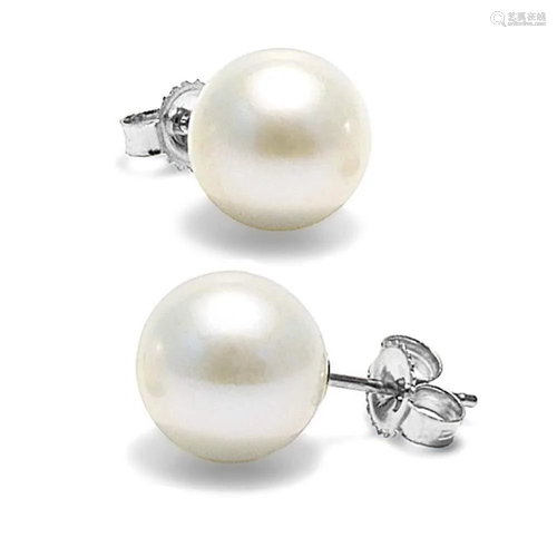 White Freshwater Pearl Earrings, 8.5-9.0mm