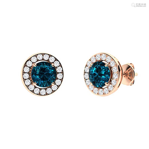 1.13 CTW London Blue Topaz & Diamond Halo Earrings 14K