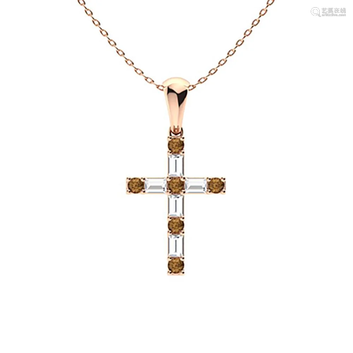 0.28 ctw White & Brown Diamond Necklace 14K Rose Gold