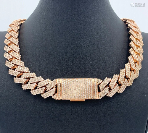 Cuban Link Chain Chocker Necklace 14K Rose Gold W/ 45