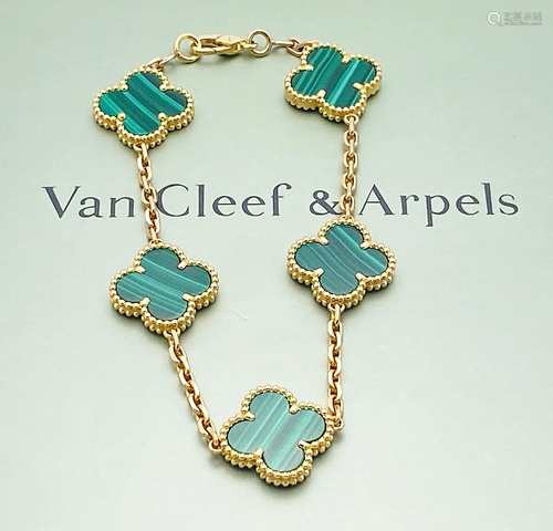 VAN CLEEF & ARPELS 18K VINTAGE MALACHITE BRACELET