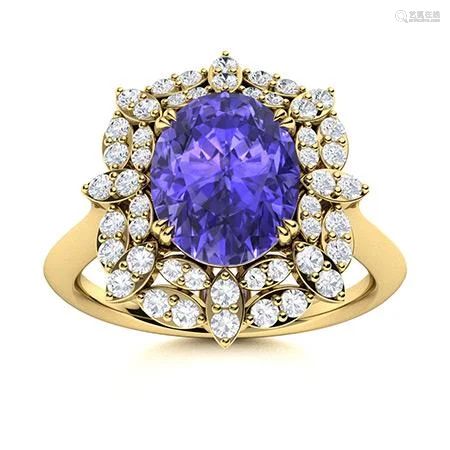 Natural 1.96 CTW Tanzanite & Diamond Engagement Ring