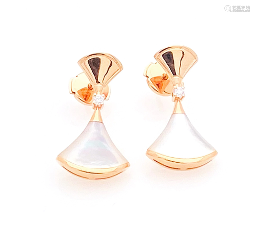 BVLGARI 18K GOLD MOTHER OF PEARL DIAMOND EARRINGS