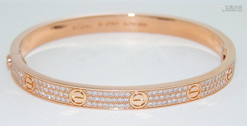 Cartier 18k Rose Gold Diamond Paved Love Bracelet