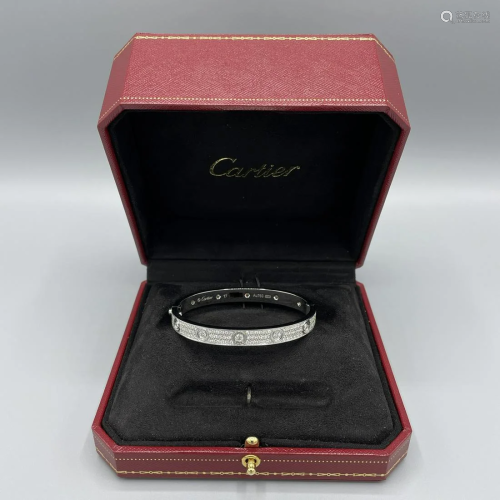 Cartier 3.15ct Paved Diamond Love Bracelet Size 17