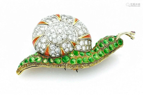 MOBA Italy 18k Yellow Gold & Diamond Snail Brooch /