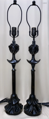 DIEGO GIACOMETTI LARGE SWISS BRONZE PAIR OF LAMPS