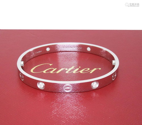 Cartier LOVE White Gold 10 Diamonds Bracelet Size 17